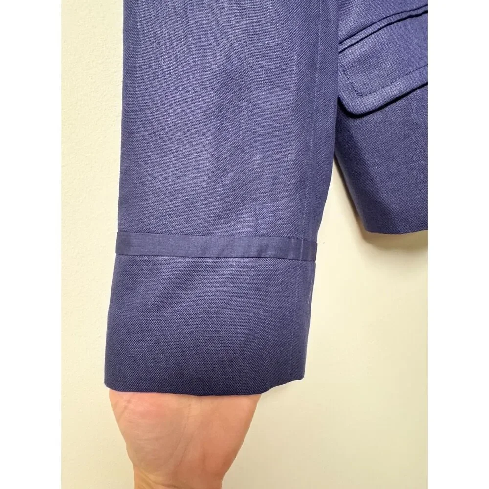 J. CREW 100% Linen Nautical Navy Blue Sailor Style Blazer, Silk/Cotton Lining 12